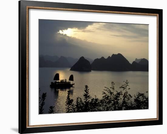 Sunset on Karst Hills and Junk Boats, Ha Long Bay, Vietnam-Keren Su-Framed Photographic Print