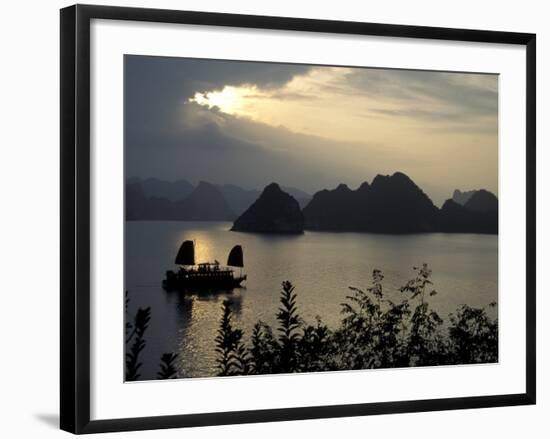 Sunset on Karst Hills and Junk Boats, Ha Long Bay, Vietnam-Keren Su-Framed Photographic Print