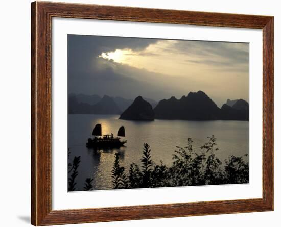 Sunset on Karst Hills and Junk Boats, Ha Long Bay, Vietnam-Keren Su-Framed Photographic Print