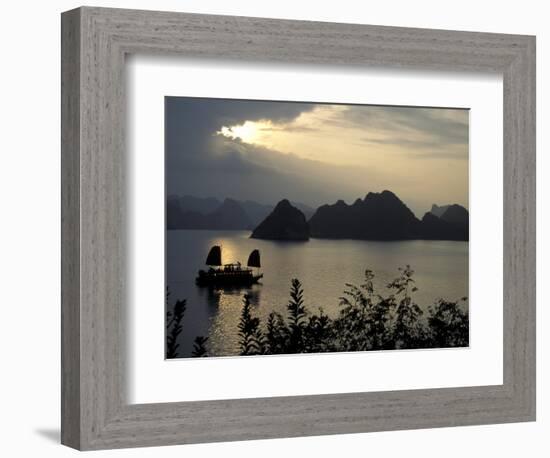 Sunset on Karst Hills and Junk Boats, Ha Long Bay, Vietnam-Keren Su-Framed Photographic Print