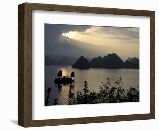 Sunset on Karst Hills and Junk Boats, Ha Long Bay, Vietnam-Keren Su-Framed Photographic Print