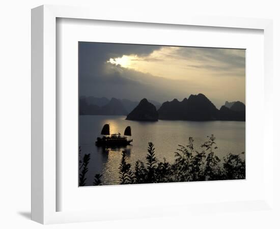 Sunset on Karst Hills and Junk Boats, Ha Long Bay, Vietnam-Keren Su-Framed Photographic Print