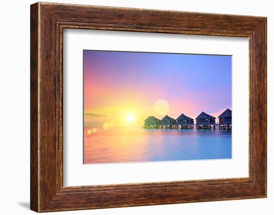 Sunset on Maldives Island, Water Villas Resort, Lhaviyani Atoll-buso23-Framed Photographic Print