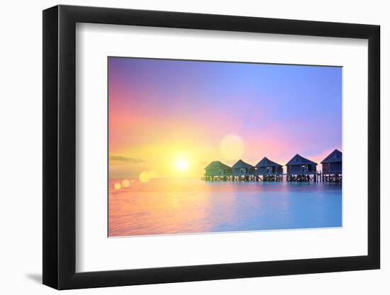 Sunset on Maldives Island, Water Villas Resort, Lhaviyani Atoll-buso23-Framed Photographic Print