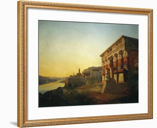 Sunset on Nile and Egyptian Temple, 1869 by Carlo Macro Jr 19th Century-null-Framed Giclee Print