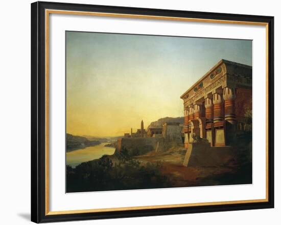 Sunset on Nile and Egyptian Temple, 1869 by Carlo Macro Jr 19th Century-null-Framed Giclee Print