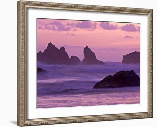 Sunset on Sea Stacks at Bandon Beach, Oregon, USA-Joe Restuccia III-Framed Photographic Print