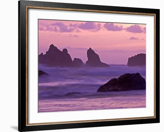 Sunset on Sea Stacks at Bandon Beach, Oregon, USA-Joe Restuccia III-Framed Photographic Print
