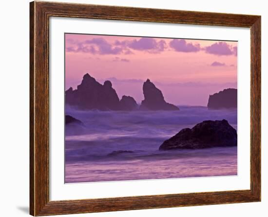 Sunset on Sea Stacks at Bandon Beach, Oregon, USA-Joe Restuccia III-Framed Photographic Print