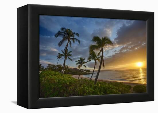 Sunset on Southern Maui Beach with Palm Trees-Terry Eggers-Framed Premier Image Canvas