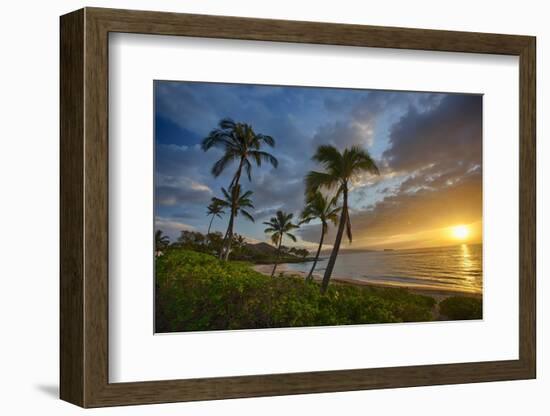 Sunset on Southern Maui Beach with Palm Trees-Terry Eggers-Framed Photographic Print