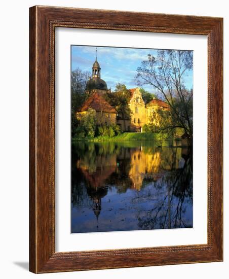 Sunset on Straupe Castle and Reflection Pond, Gauja National Park, Latvia-Janis Miglavs-Framed Photographic Print