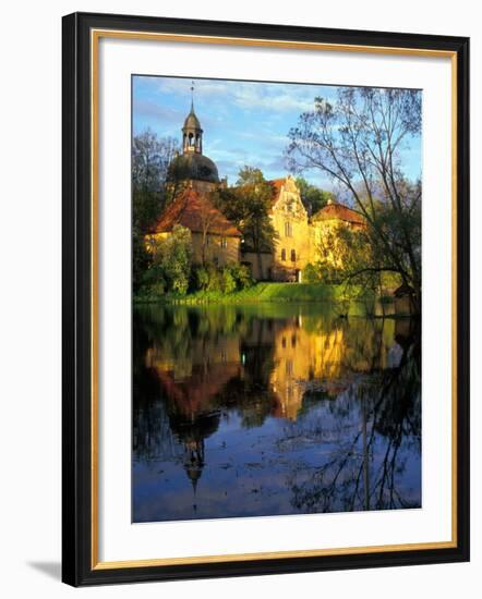 Sunset on Straupe Castle and Reflection Pond, Gauja National Park, Latvia-Janis Miglavs-Framed Photographic Print