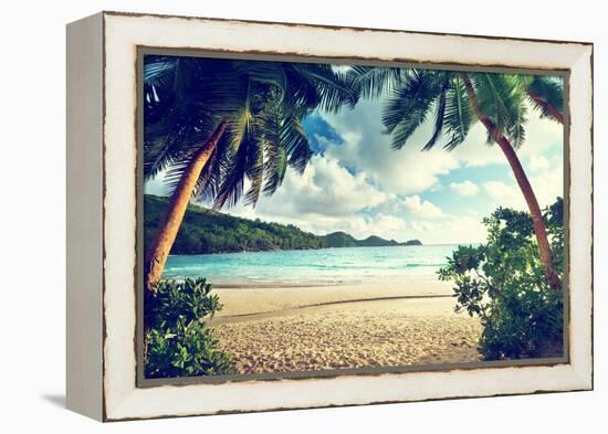 Sunset on the Beach Takamaka, Mahe Island, Seychelles-Iakov Kalinin-Framed Premier Image Canvas