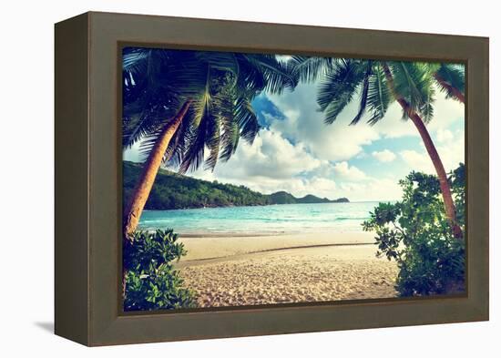 Sunset on the Beach Takamaka, Mahe Island, Seychelles-Iakov Kalinin-Framed Premier Image Canvas