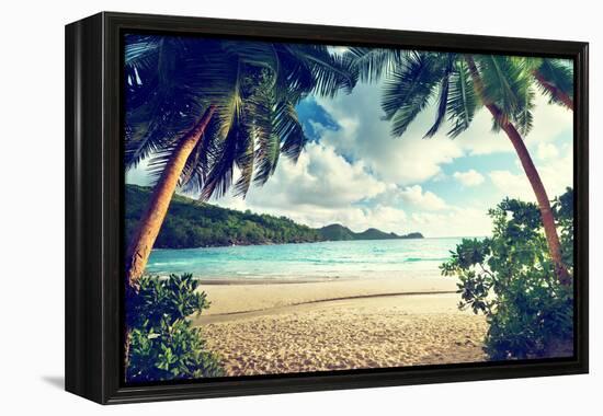 Sunset on the Beach Takamaka, Mahe Island, Seychelles-Iakov Kalinin-Framed Premier Image Canvas