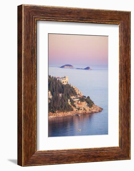 Sunset on the Dalmatian Coast with Otok Bobara and Mrkan islands, Dubrovnik Riviera, Dubrovnik, Cro-Neale Clark-Framed Photographic Print