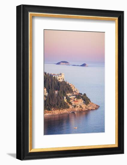 Sunset on the Dalmatian Coast with Otok Bobara and Mrkan islands, Dubrovnik Riviera, Dubrovnik, Cro-Neale Clark-Framed Photographic Print