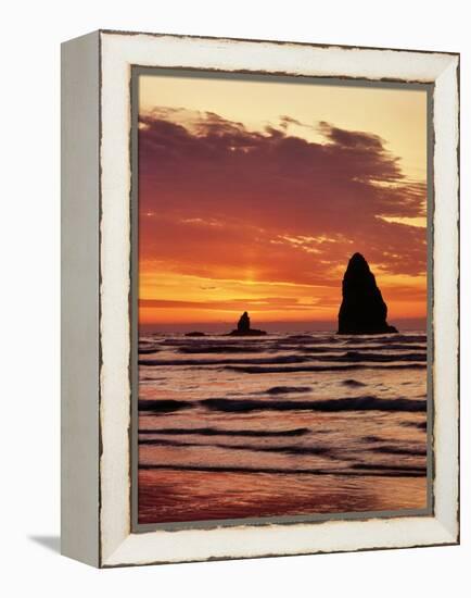 Sunset on the Haystack Rocks in Cannon Beach, Clatsop County, Northern Coast, Oregon, USA-null-Framed Premier Image Canvas