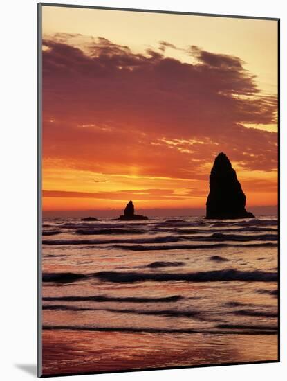 Sunset on the Haystack Rocks in Cannon Beach, Clatsop County, Northern Coast, Oregon, USA-null-Mounted Photographic Print