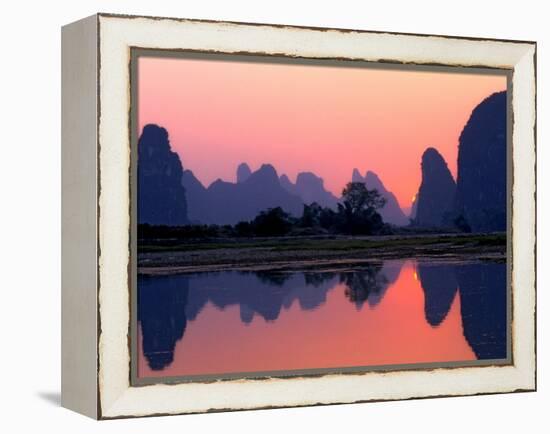 Sunset on the Karst Hills and Li River, China-Keren Su-Framed Premier Image Canvas