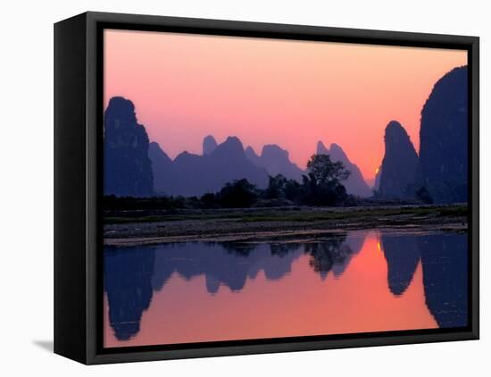 Sunset on the Karst Hills and Li River, China-Keren Su-Framed Premier Image Canvas