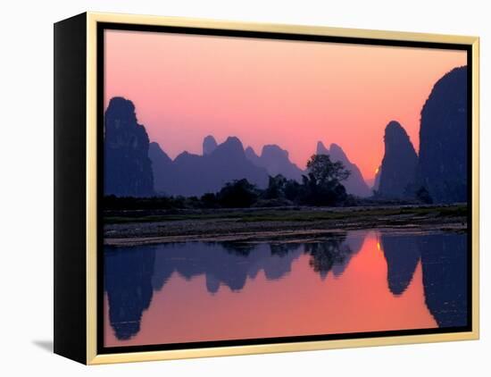 Sunset on the Karst Hills and Li River, China-Keren Su-Framed Premier Image Canvas