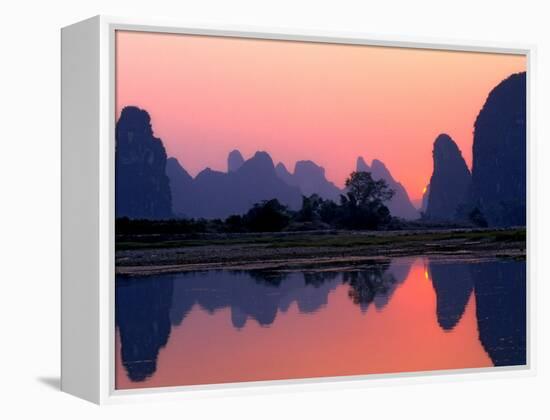 Sunset on the Karst Hills and Li River, China-Keren Su-Framed Premier Image Canvas