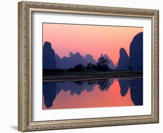 Sunset on the Karst Hills and Li River, China-Keren Su-Framed Photographic Print