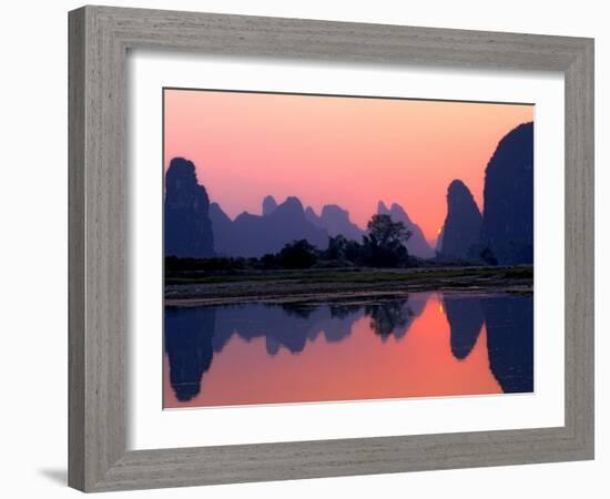 Sunset on the Karst Hills and Li River, China-Keren Su-Framed Photographic Print