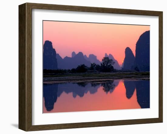 Sunset on the Karst Hills and Li River, China-Keren Su-Framed Photographic Print