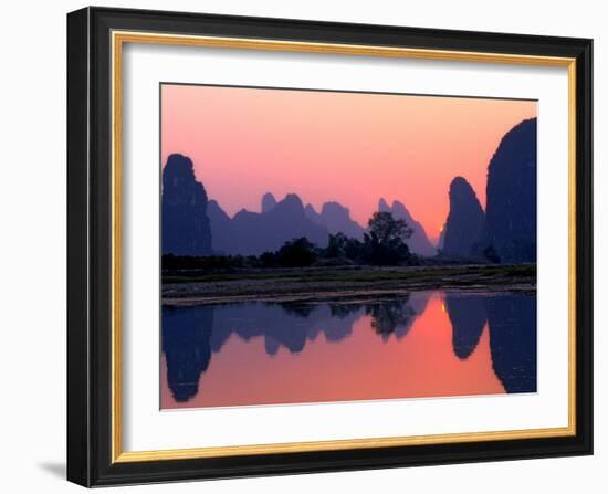 Sunset on the Karst Hills and Li River, China-Keren Su-Framed Photographic Print