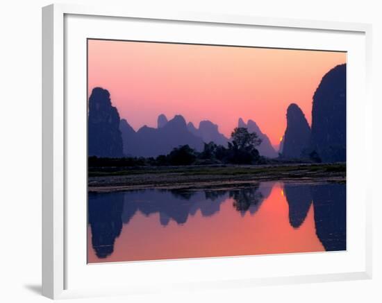 Sunset on the Karst Hills and Li River, China-Keren Su-Framed Photographic Print