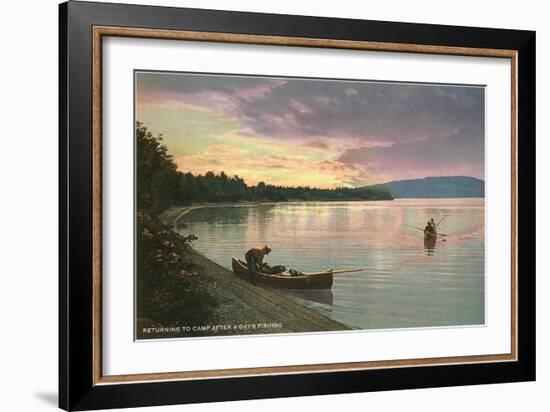 Sunset on the Lake, Canoes-null-Framed Art Print