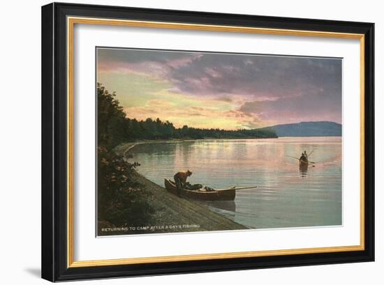 Sunset on the Lake, Canoes-null-Framed Art Print