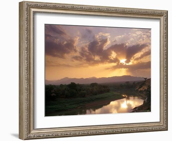 Sunset on the Omo River, Near the Karo Village, Ethiopia-Janis Miglavs-Framed Photographic Print