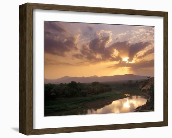 Sunset on the Omo River, Near the Karo Village, Ethiopia-Janis Miglavs-Framed Photographic Print