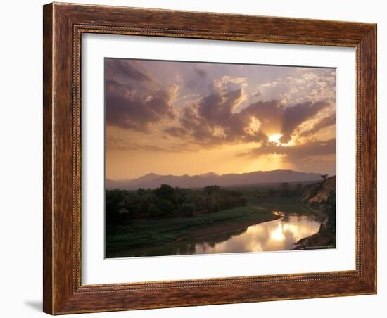 Sunset on the Omo River, Near the Karo Village, Ethiopia-Janis Miglavs-Framed Photographic Print