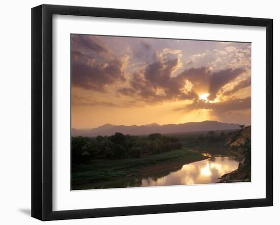 Sunset on the Omo River, Near the Karo Village, Ethiopia-Janis Miglavs-Framed Photographic Print