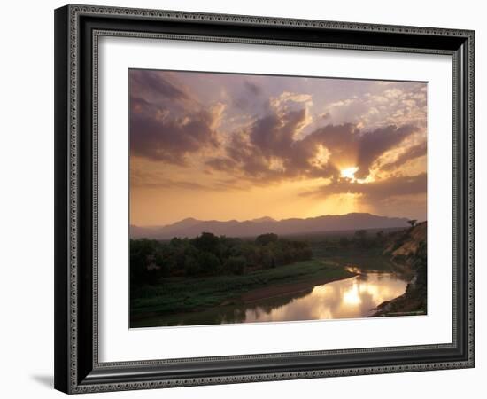 Sunset on the Omo River, Near the Karo Village, Ethiopia-Janis Miglavs-Framed Photographic Print