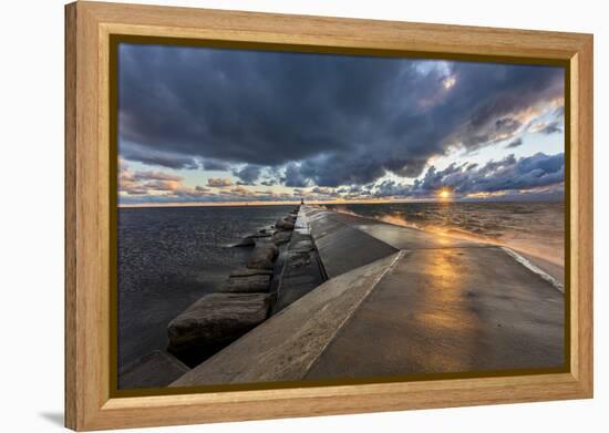 Sunset on the Pier to the Ludington Lighthouse in Lake Michigan in Ludington, Michigan, Usa-Chuck Haney-Framed Premier Image Canvas