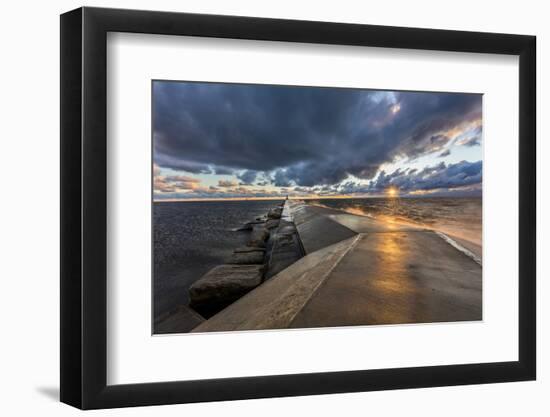 Sunset on the Pier to the Ludington Lighthouse in Lake Michigan in Ludington, Michigan, Usa-Chuck Haney-Framed Photographic Print