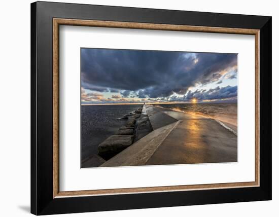 Sunset on the Pier to the Ludington Lighthouse in Lake Michigan in Ludington, Michigan, Usa-Chuck Haney-Framed Photographic Print