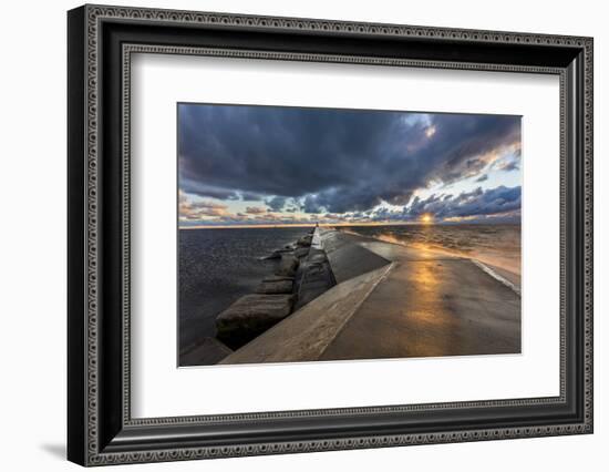 Sunset on the Pier to the Ludington Lighthouse in Lake Michigan in Ludington, Michigan, Usa-Chuck Haney-Framed Photographic Print