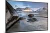 Sunset on the Surreal Skagsanden Beach Surrounded by Snow Covered Mountains-Roberto Moiola-Mounted Photographic Print