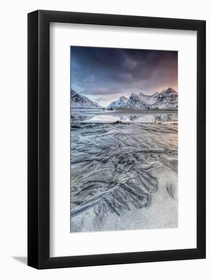 Sunset on the Surreal Skagsanden Beach Surrounded by Snow Covered Mountains-Roberto Moiola-Framed Photographic Print