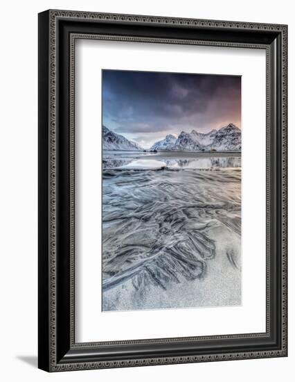 Sunset on the Surreal Skagsanden Beach Surrounded by Snow Covered Mountains-Roberto Moiola-Framed Photographic Print