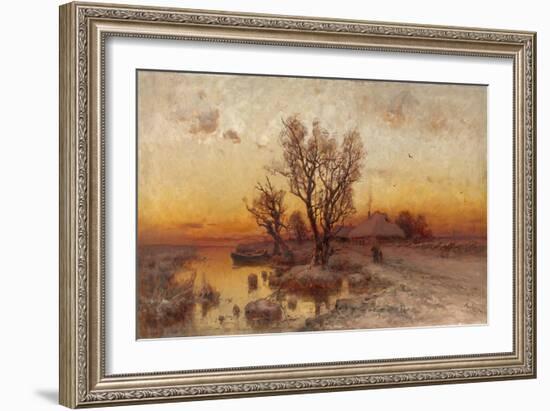 Sunset over a Ukrainian Hamlet, 1915-Juli Julievich Klever-Framed Giclee Print