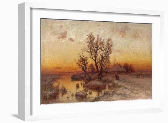 Sunset over a Ukrainian Hamlet, 1915-Juli Julievich Klever-Framed Giclee Print