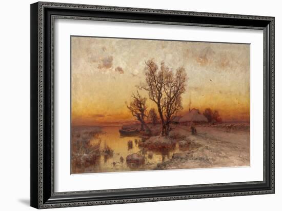 Sunset over a Ukrainian Hamlet, 1915-Juli Julievich Klever-Framed Giclee Print